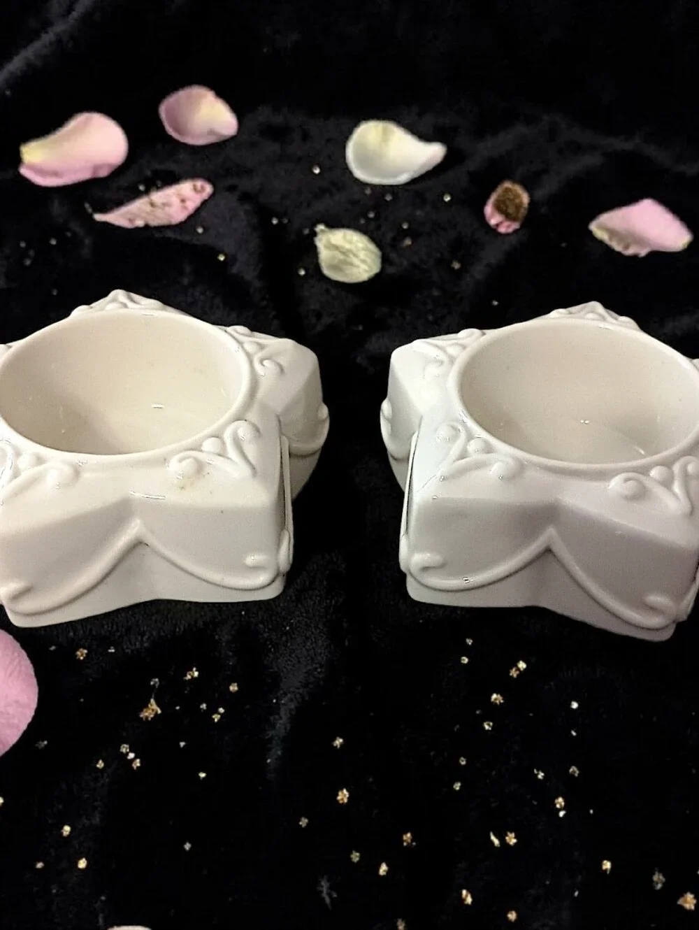 2‎ Lenox Yuletide Glowlite Candle Holders Votive Tea Light Porcelain Star Shaped